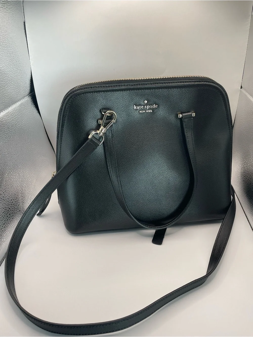 kate spade Black Pebble Leather Dome Satchel with Shoulder Strap